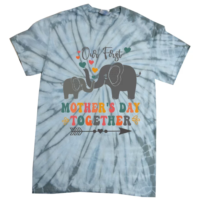 Mother's DayOur First Mother's Day Together Elephant Design Tie-Dye T-Shirt