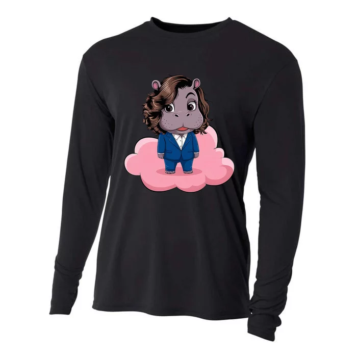 Moo Deng For Harris Kamala Harris Supporter Cute Funny Hippo Cooling Performance Long Sleeve Crew