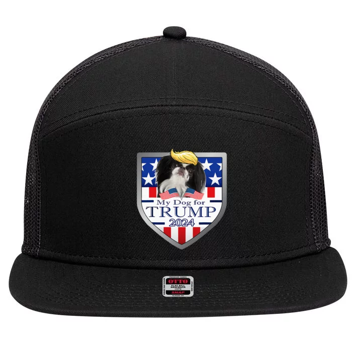 My Dog For Trump 2024 Japanese Chin 7 Panel Mesh Trucker Snapback Hat