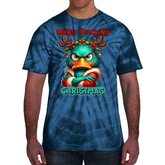 Merry Ducking Funny Sarcastic Grumpy Duck Christmas Tie-Dye T-Shirt