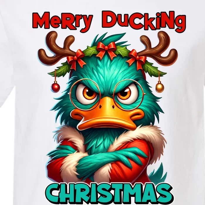 Merry Ducking Funny Sarcastic Grumpy Duck Christmas Garment-Dyed Heavyweight T-Shirt