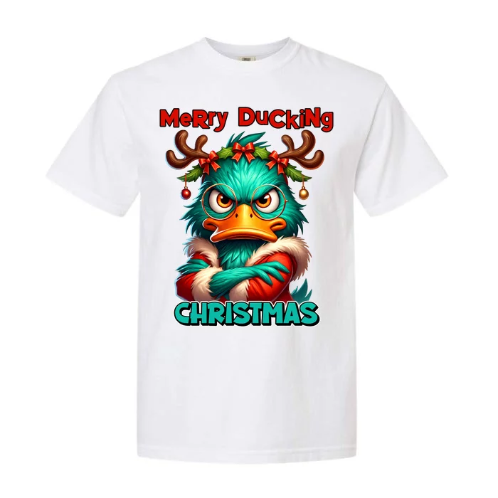 Merry Ducking Funny Sarcastic Grumpy Duck Christmas Garment-Dyed Heavyweight T-Shirt