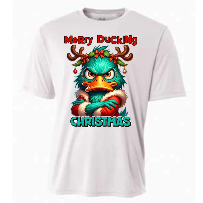 Merry Ducking Funny Sarcastic Grumpy Duck Christmas Cooling Performance Crew T-Shirt