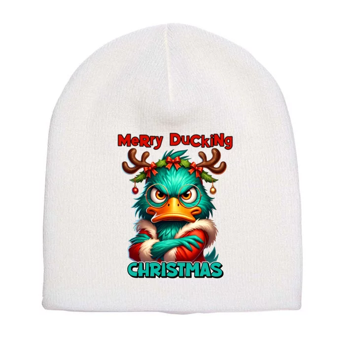 Merry Ducking Funny Sarcastic Grumpy Duck Christmas Short Acrylic Beanie