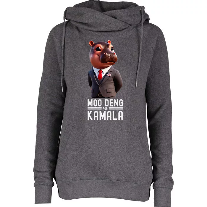 Moo Deng For Kamala Harris 2024 President Baby Pygmy Hippo Womens Funnel Neck Pullover Hood