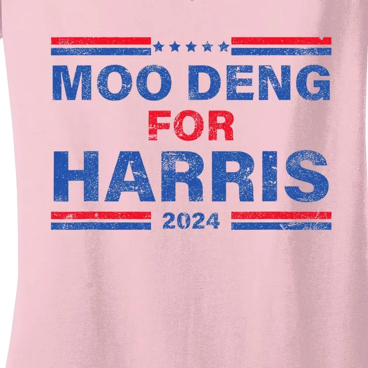 Moo Deng For Harris Kamala Harris Supporter Women's V-Neck T-Shirt