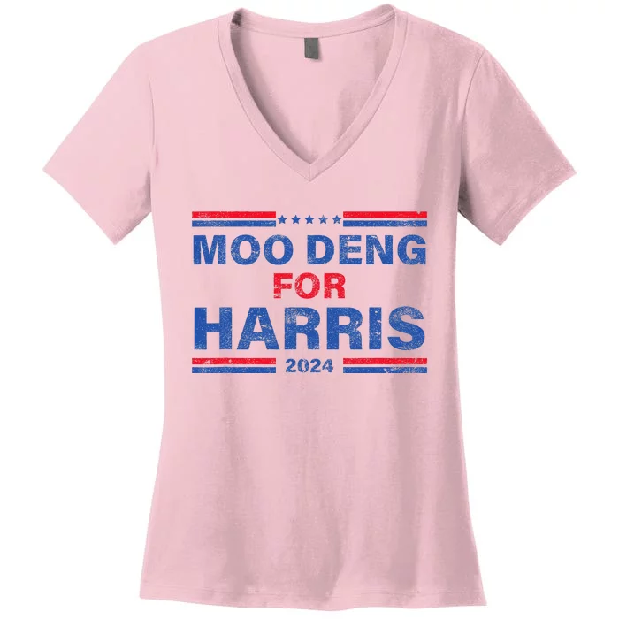 Moo Deng For Harris Kamala Harris Supporter Women's V-Neck T-Shirt