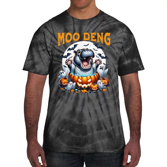 Moo Deng Funny Hippo Baby Pigmy Hippo Halloween Moo Deng Tie-Dye T-Shirt