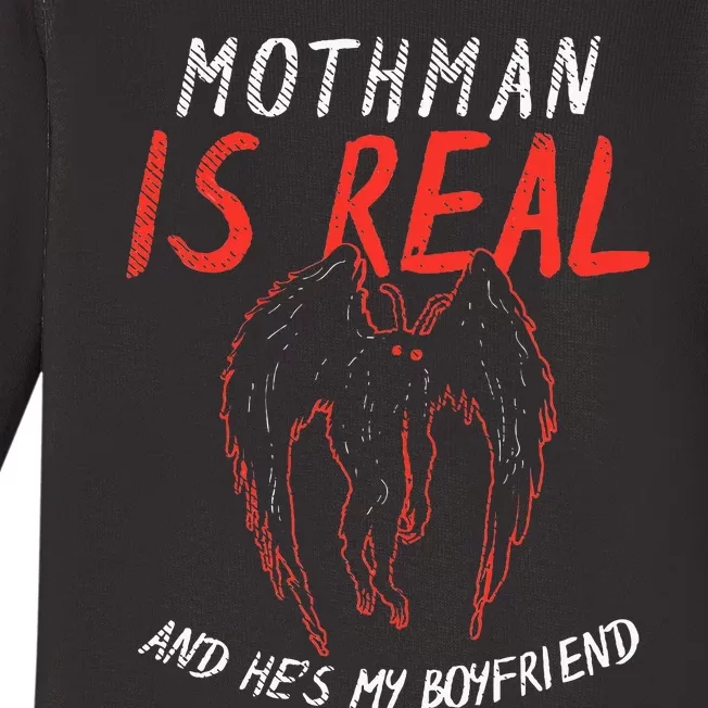 Mothman Design For Cryptid Lover Mothman Is My Boyfriend Baby Long Sleeve Bodysuit