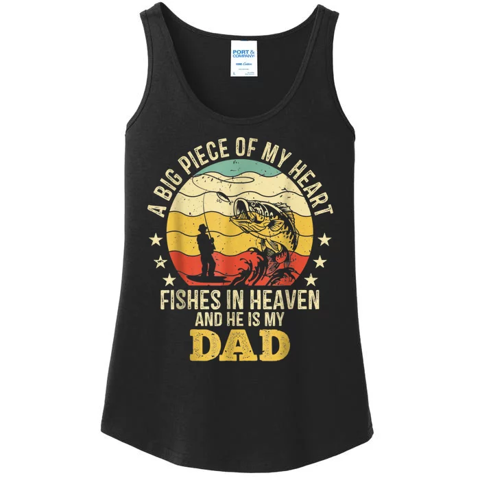 My Dad Fishes In Heaven Fishing Memorial Ladies Essential Tank