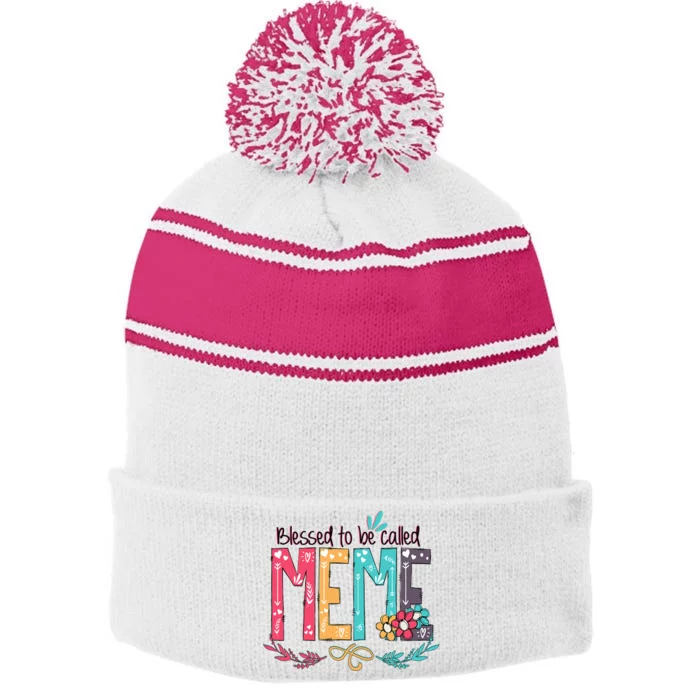 Mothers Day Gift Blessed To Be Called Meme Stripe Pom Pom Beanie