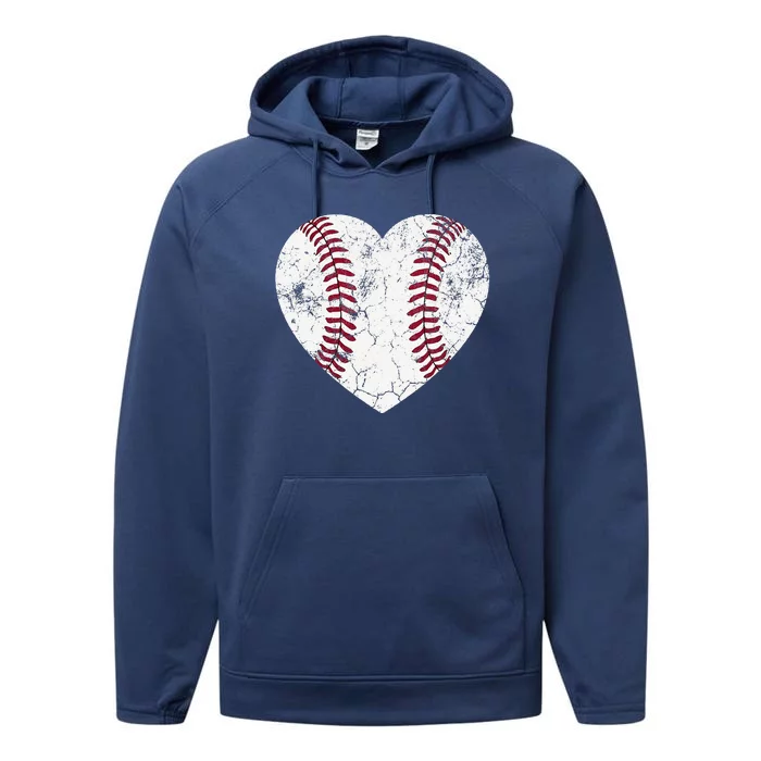 Mother's Day Gift Distressed Heart Baseball Heart Mom Mama Performance Fleece Hoodie