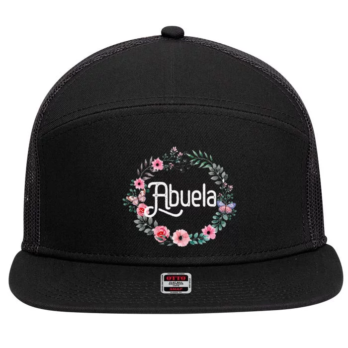 Mother's Day Gift For Spanish Grandma Floral Abuela 7 Panel Mesh Trucker Snapback Hat