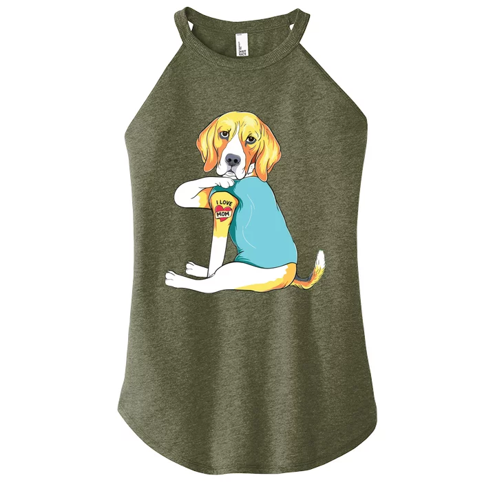 Mothers Day Gift Funny Dog Mom Beagle I Love Mom Tattoo Women’s Perfect Tri Rocker Tank