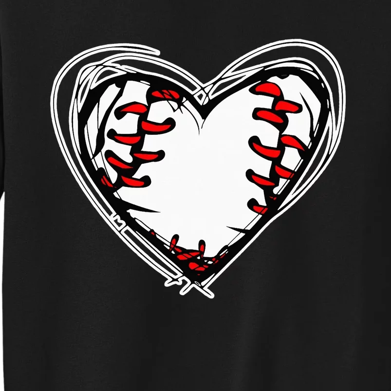 Mother's Day Gifts Distressed Heart Baseball Heart Mom Tall Sweatshirt