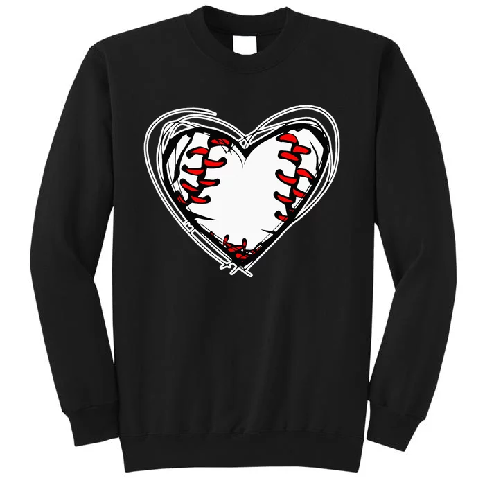 Mother's Day Gifts Distressed Heart Baseball Heart Mom Tall Sweatshirt