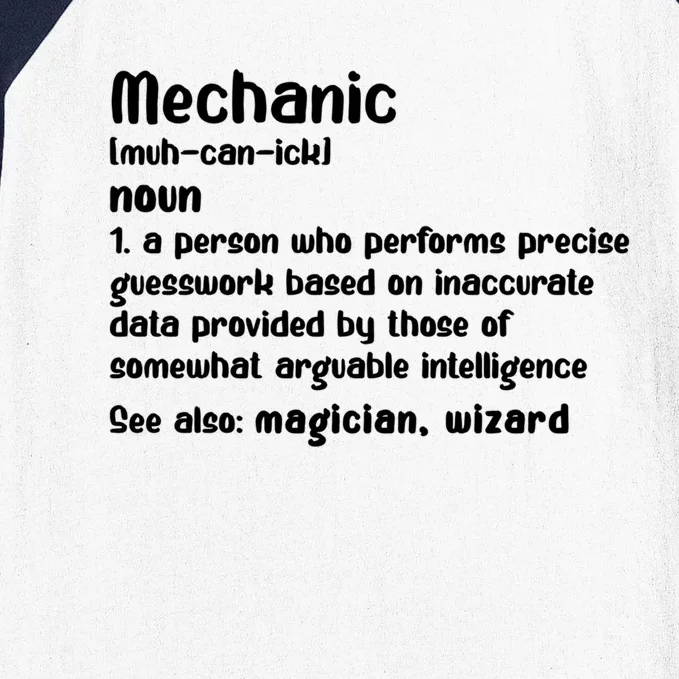 Mechanic Definition Gift Mechanics Lovers Car Lovers Garage Cool Gift Baseball Sleeve Shirt