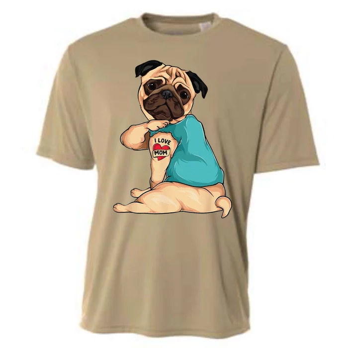 Mothers Day Gift Funny Dog Pug I Love Mom Tattoo Cooling Performance Crew T-Shirt