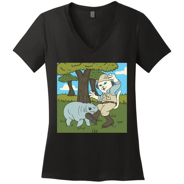 Moodeng Dont Get Bit Women's V-Neck T-Shirt