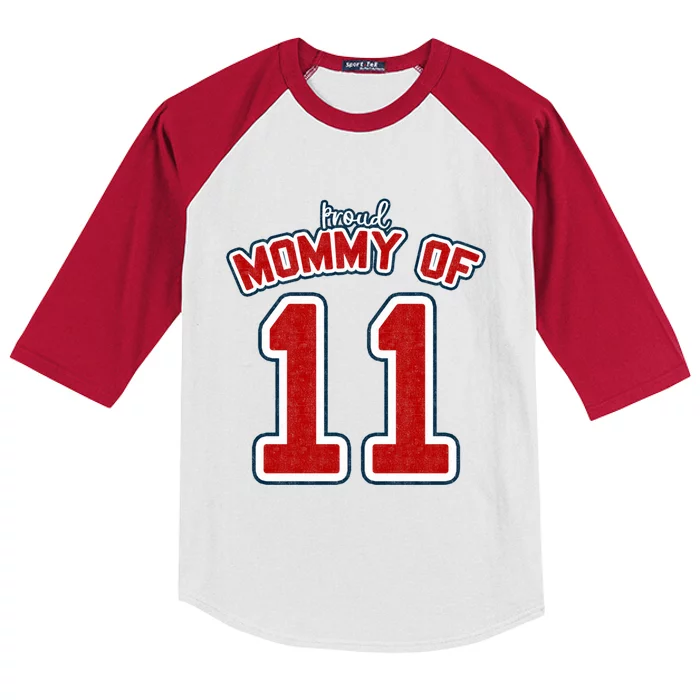 Mothers Day Gift Baseball Sports Style Proud Mommy Of 11 Gift Kids Colorblock Raglan Jersey