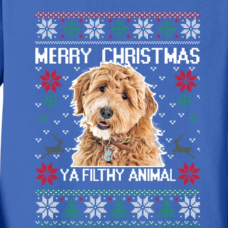 Merry Dogmas Golden Doodle Dog Funny Christmas Ugly Sweater Gift Kids Long Sleeve Shirt