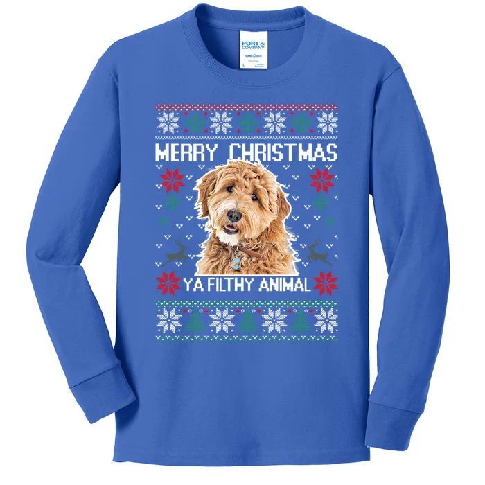 Merry Dogmas Golden Doodle Dog Funny Christmas Ugly Sweater Gift Kids Long Sleeve Shirt