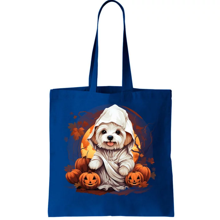 Maltese Dog Ghost Funny Halloween Pumpkin For Dog Lovers Funny Gift Tote Bag