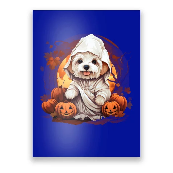 Maltese Dog Ghost Funny Halloween Pumpkin For Dog Lovers Funny Gift Poster