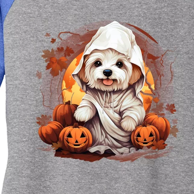 Maltese Dog Ghost Funny Halloween Pumpkin For Dog Lovers Funny Gift Women's Tri-Blend 3/4-Sleeve Raglan Shirt