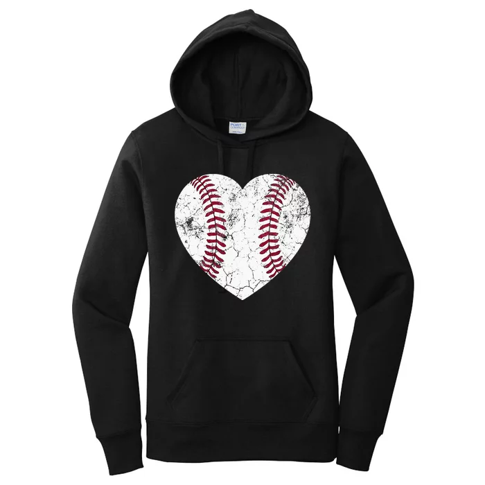 Mother's Day Gift Distressed Heart Baseball Heart Mom Mama Women's Pullover Hoodie