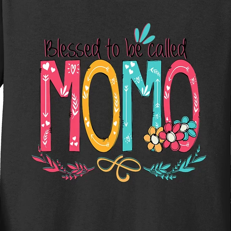 Mothers Day Gift Blessed To Be Called Momo Kids Long Sleeve Shirt