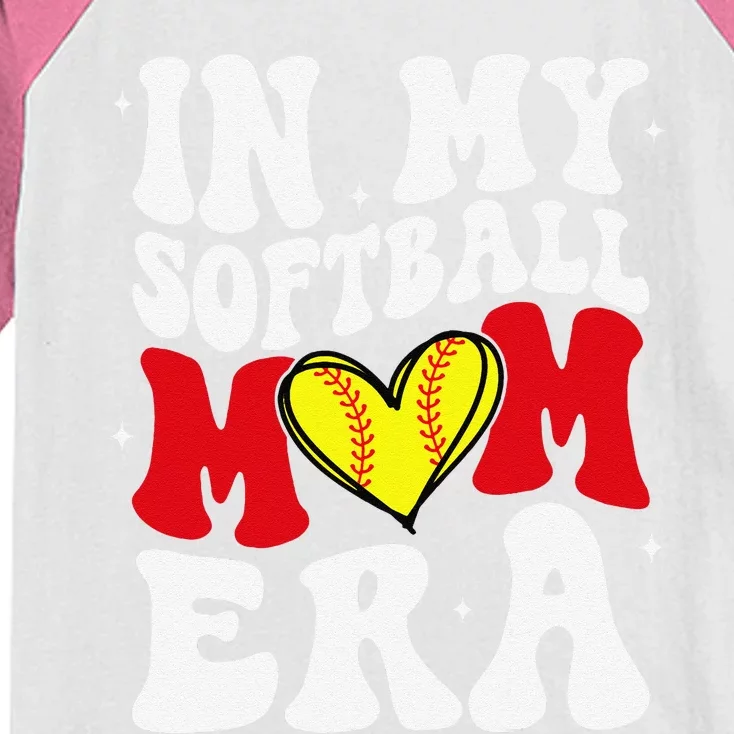 Mothers Day Gifts In My Softball Mom Era Funny Softball Mama Kids Colorblock Raglan Jersey