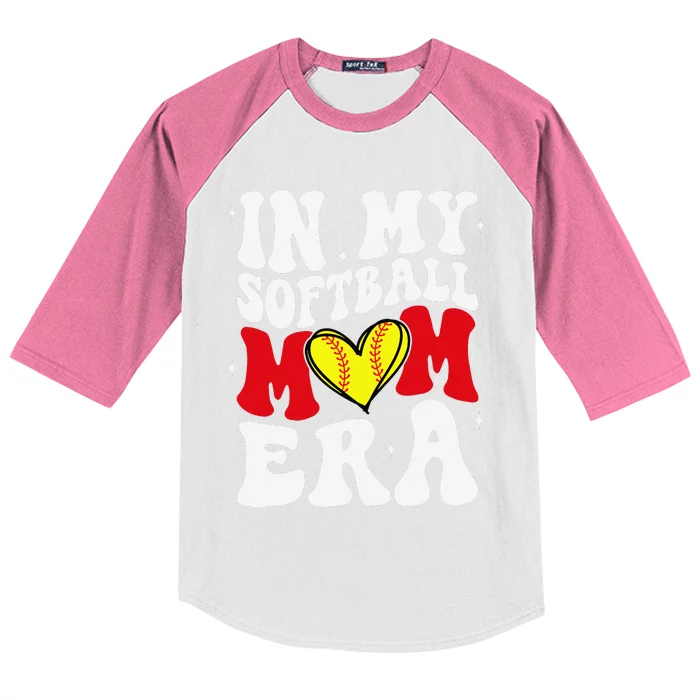 Mothers Day Gifts In My Softball Mom Era Funny Softball Mama Kids Colorblock Raglan Jersey