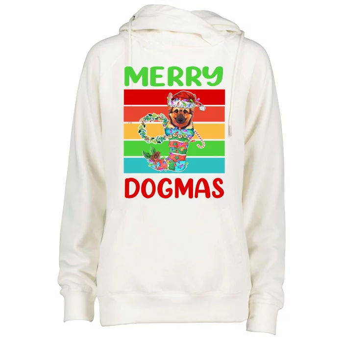 Merry Dogmas Ger Shepherd Christmas Dog Puppy Funny Xmas Great Gift Womens Funnel Neck Pullover Hood