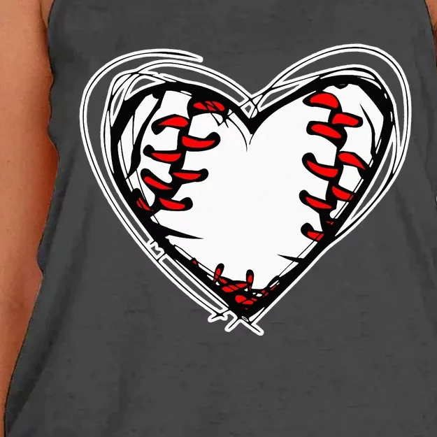 Mother's Day Gifts Distressed Heart Baseball Heart Mom Mama Women's Knotted Racerback Tank