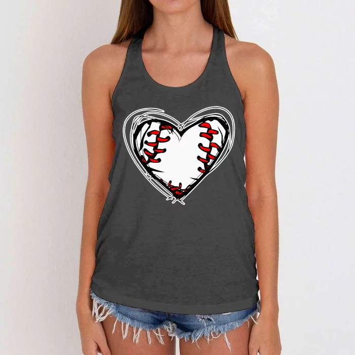 Mother's Day Gifts Distressed Heart Baseball Heart Mom Mama Women's Knotted Racerback Tank