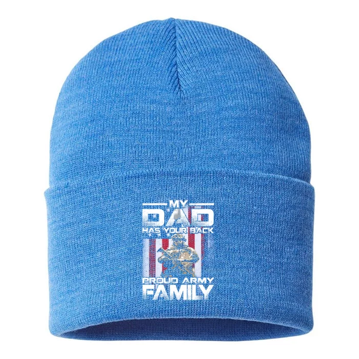 My Dad Has Your Back Proud Army Family Great Gift Sustainable Knit Beanie