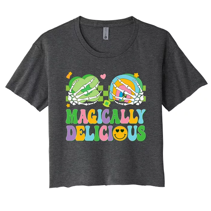 Magically Delicious Hippie St Patrick's Day Skeleton Charms Women's Crop Top Tee