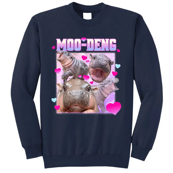 Moo Deng Hippo Baby Pygmy Funny Hippo With Hearts Tall Sweatshirt