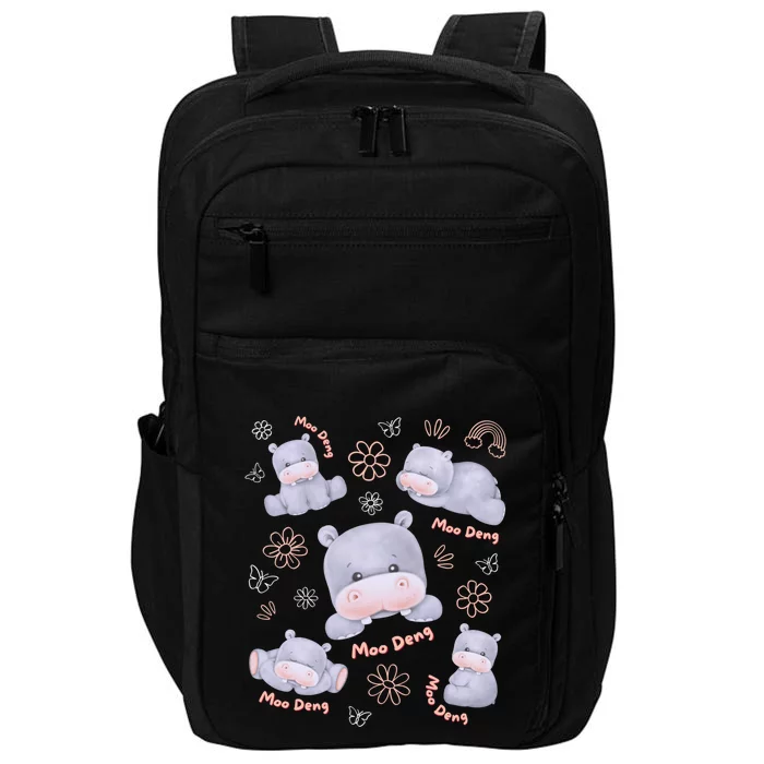 Moo Deng Hippo Pig Flower Cute Baby Pygmy Moodeng Souvenir Impact Tech Backpack