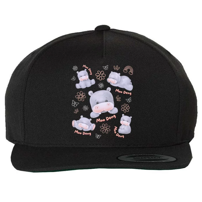 Moo Deng Hippo Pig Flower Cute Baby Pygmy Moodeng Souvenir Wool Snapback Cap