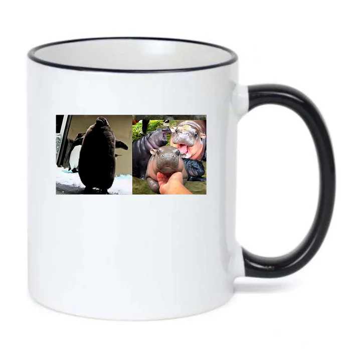 Moo Deng Hippo And Baby Penguin Pesto Black Color Changing Mug