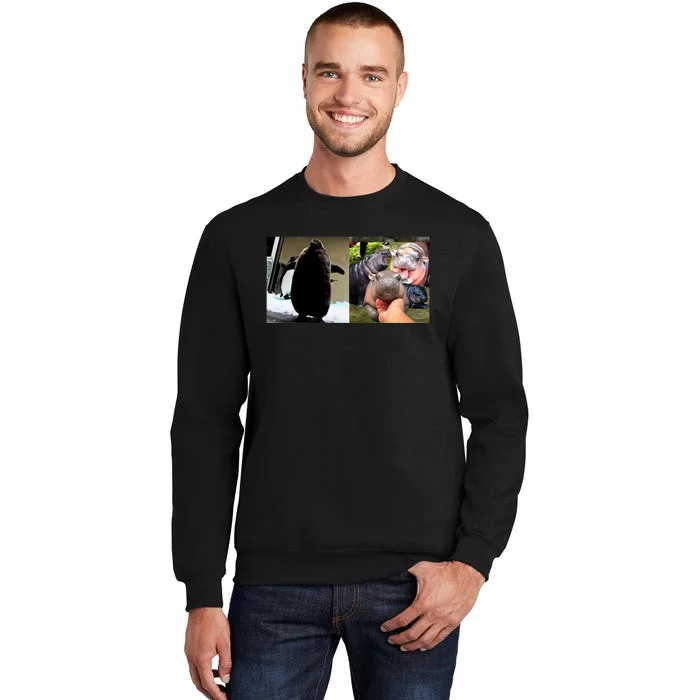 Moo Deng Hippo And Baby Penguin Pesto Sweatshirt