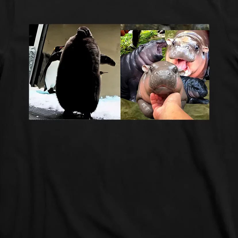 Moo Deng Hippo And Baby Penguin Pesto T-Shirt