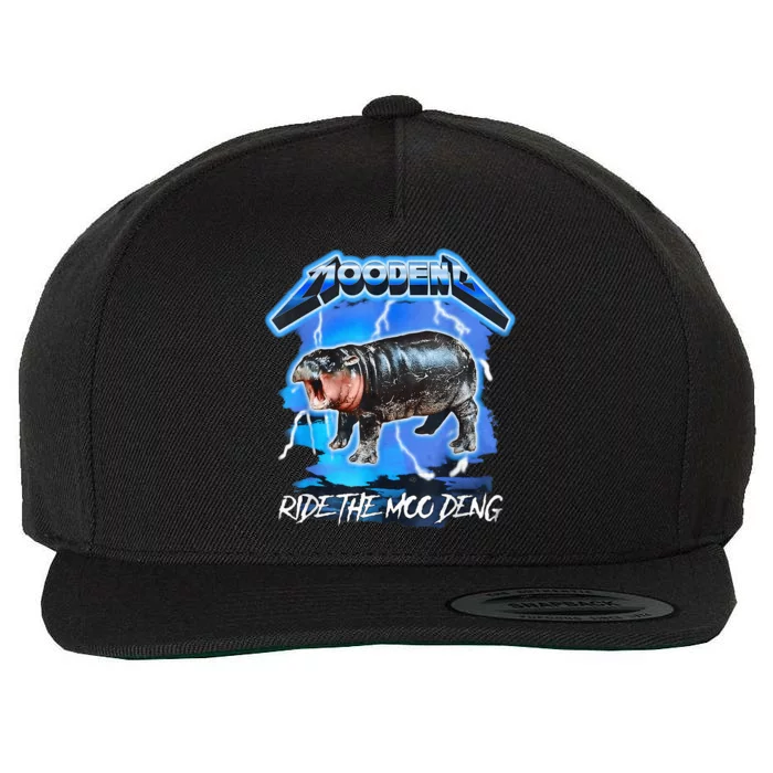 Moo Deng Hippo Ride The Moo Deng Music Rock Style Wool Snapback Cap