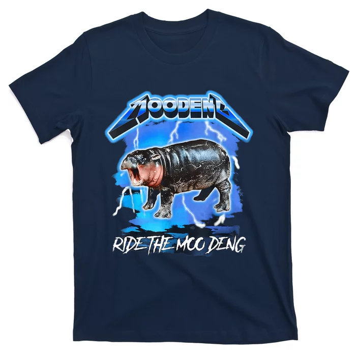 Moo Deng Hippo Ride The Moo Deng Music Rock Style T-Shirt