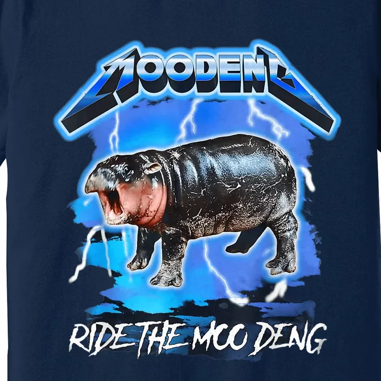 Moo Deng Hippo Ride The Moo Deng Music Rock Style Premium T-Shirt