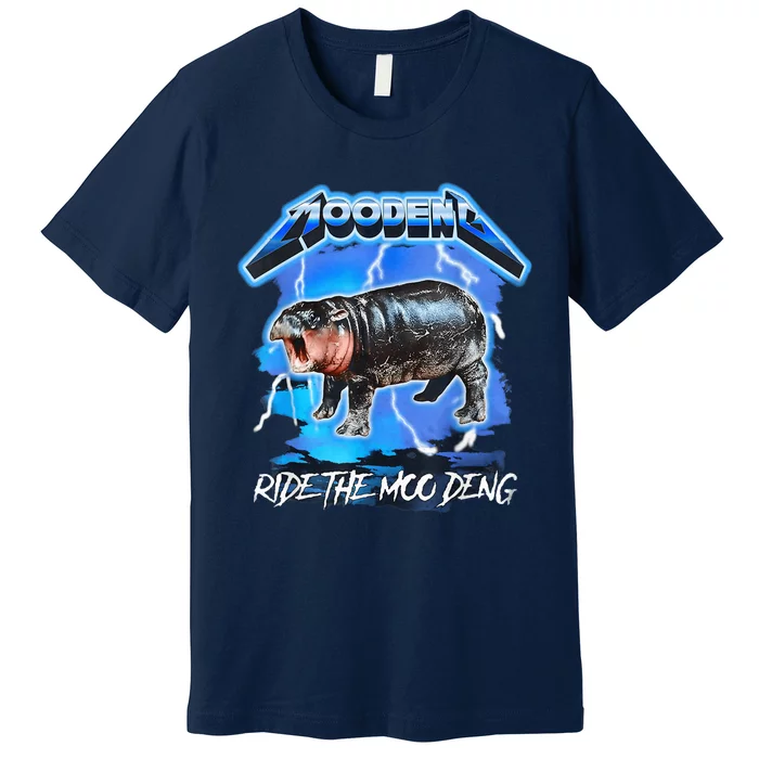 Moo Deng Hippo Ride The Moo Deng Music Rock Style Premium T-Shirt