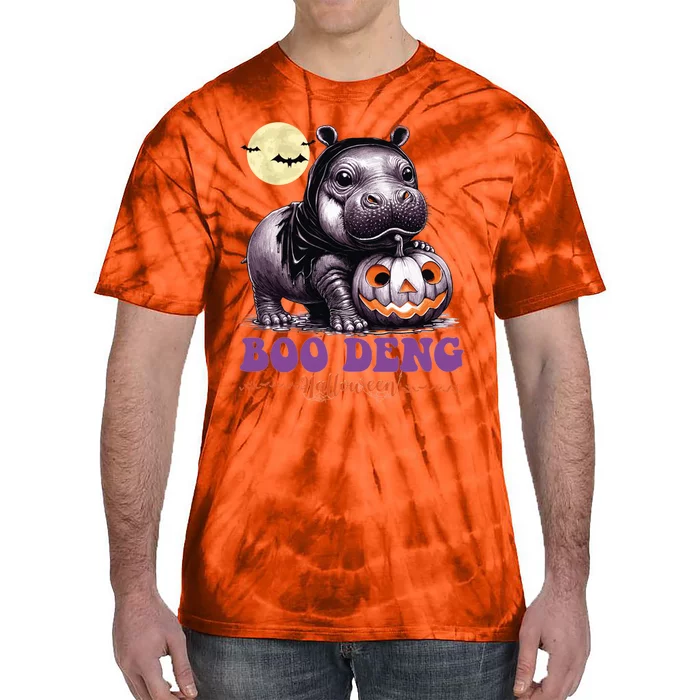 Moo Deng Halloween Pygmy Hippo Bouncy Pig Thai Pumpkin Face Tie-Dye T-Shirt