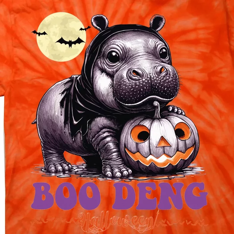 Moo Deng Halloween Pygmy Hippo Bouncy Pig Thai Pumpkin Face Tie-Dye T-Shirt